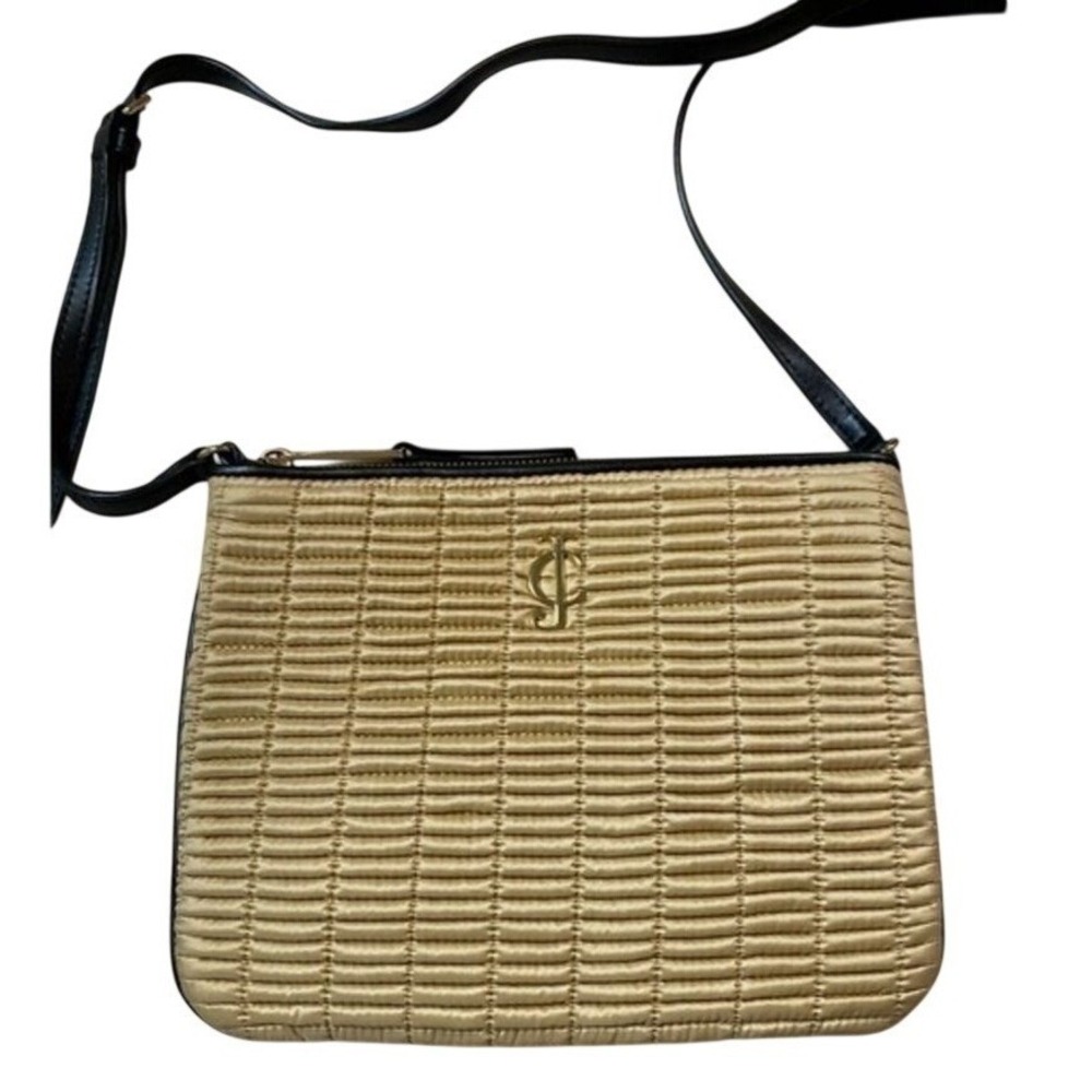 Juicy Couture Crossbody Bag Champagne Gold‎ Quilted Y2K Glam Leather Trim